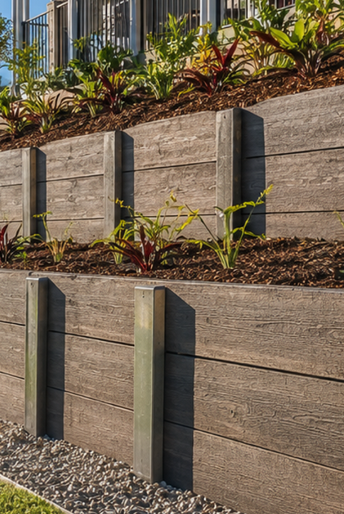 Holly Civil retaining wall project in Flagstone - timber sleeper wall and levelled yard