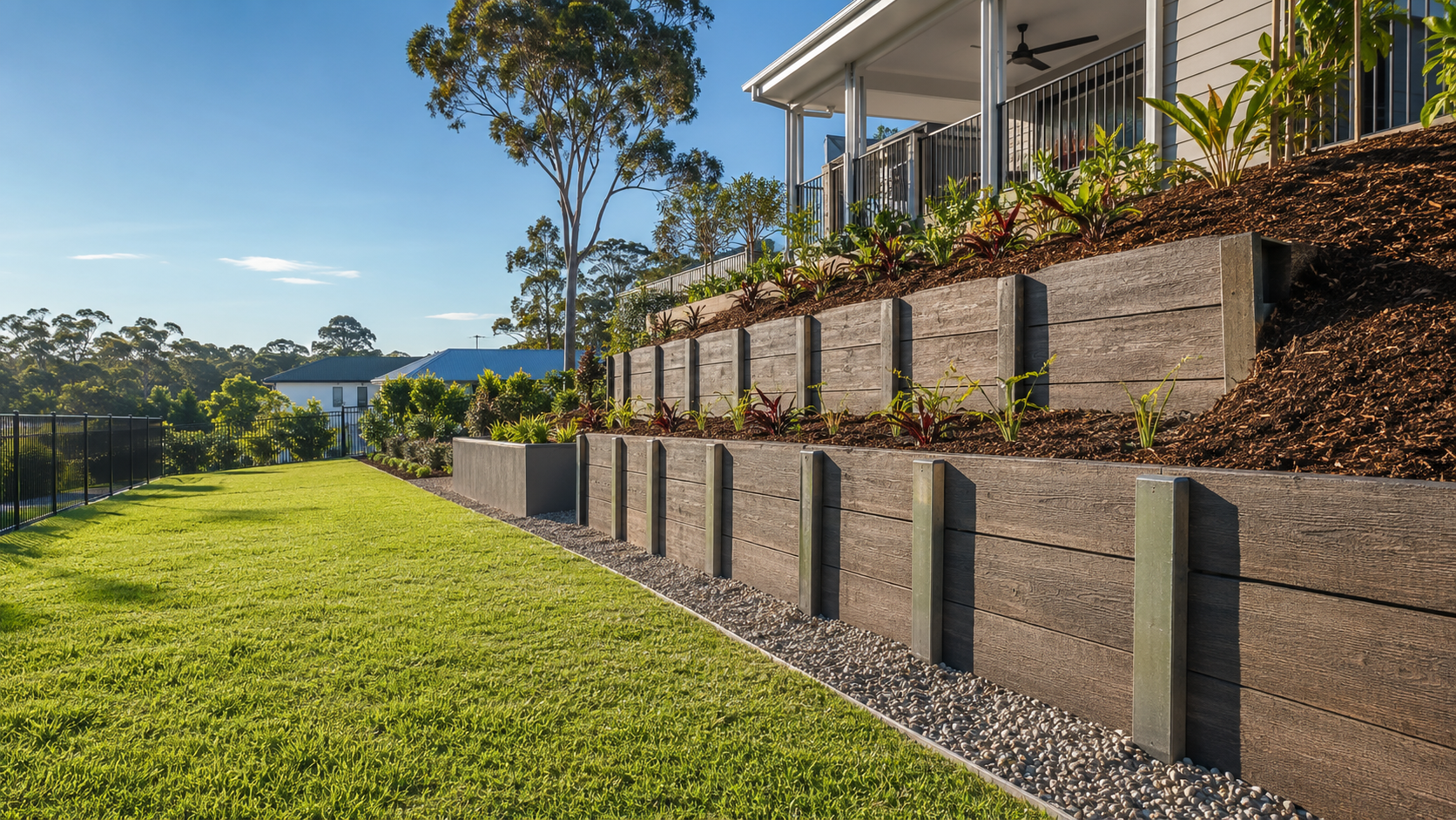 Retaining wall builders Jimboomba - timber sleeper retaining wall