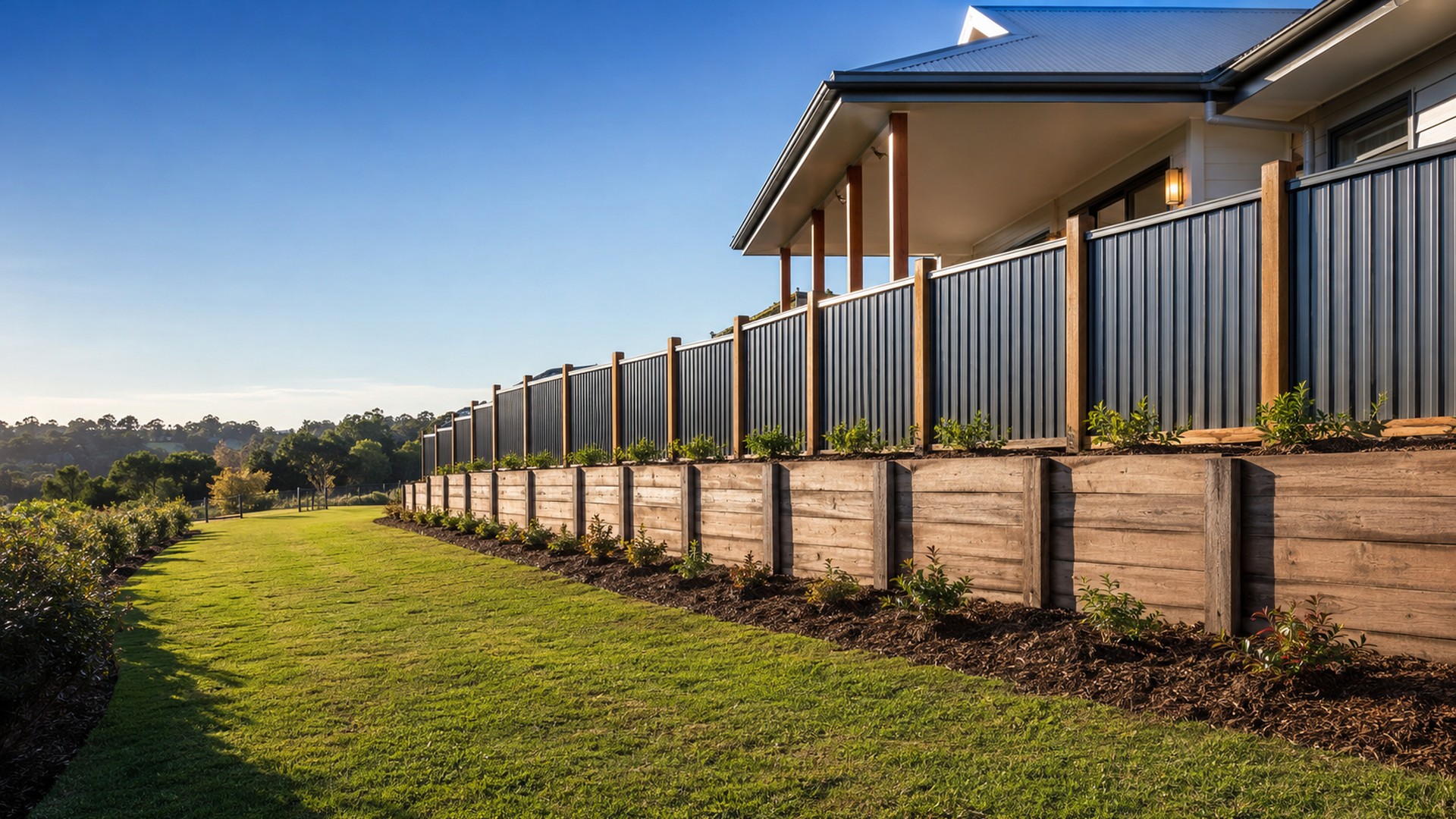 Tiered concrete sleeper retaining wall built by Holly Civil in Jimboomba